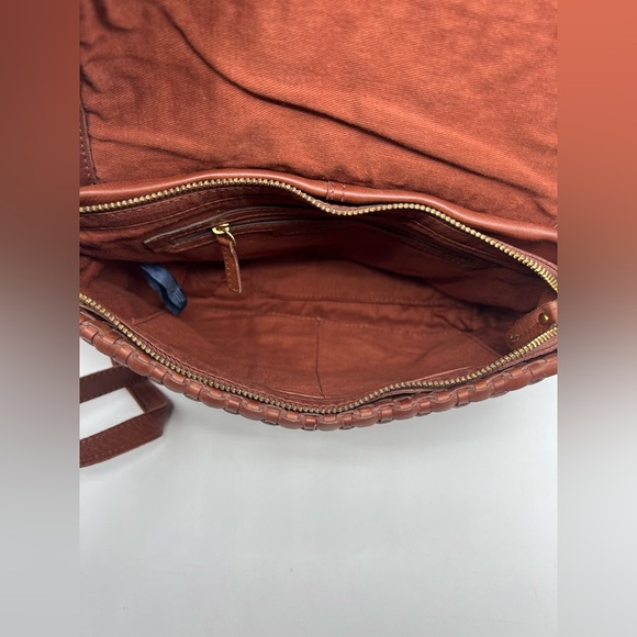 HERITAGE BY AMERICAN LEATHER CO Summers Woven Brandy Brown Leather Crossbody Bag - Picture 14 of 16